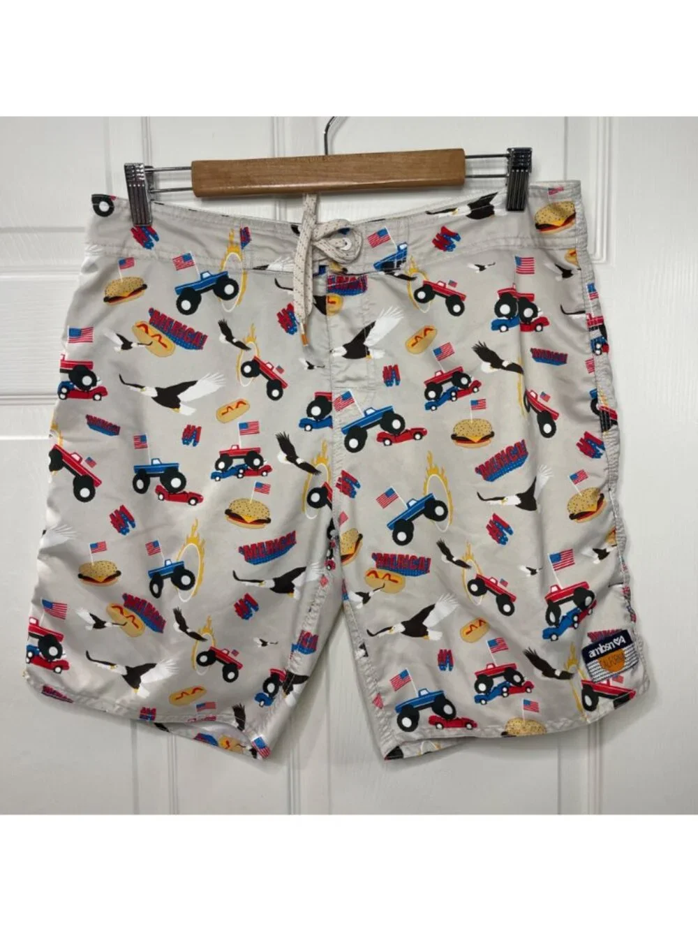 AmbSn America Patriotic Board Shorts Swim Trunks Men's Size‎ 32 Monster Trucks